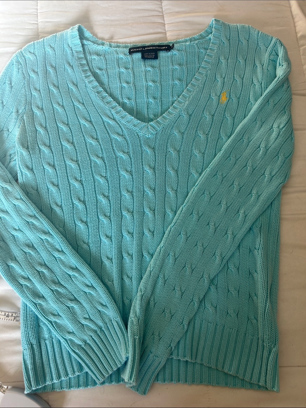 Ralph Lauren light blue cable v neck sweater